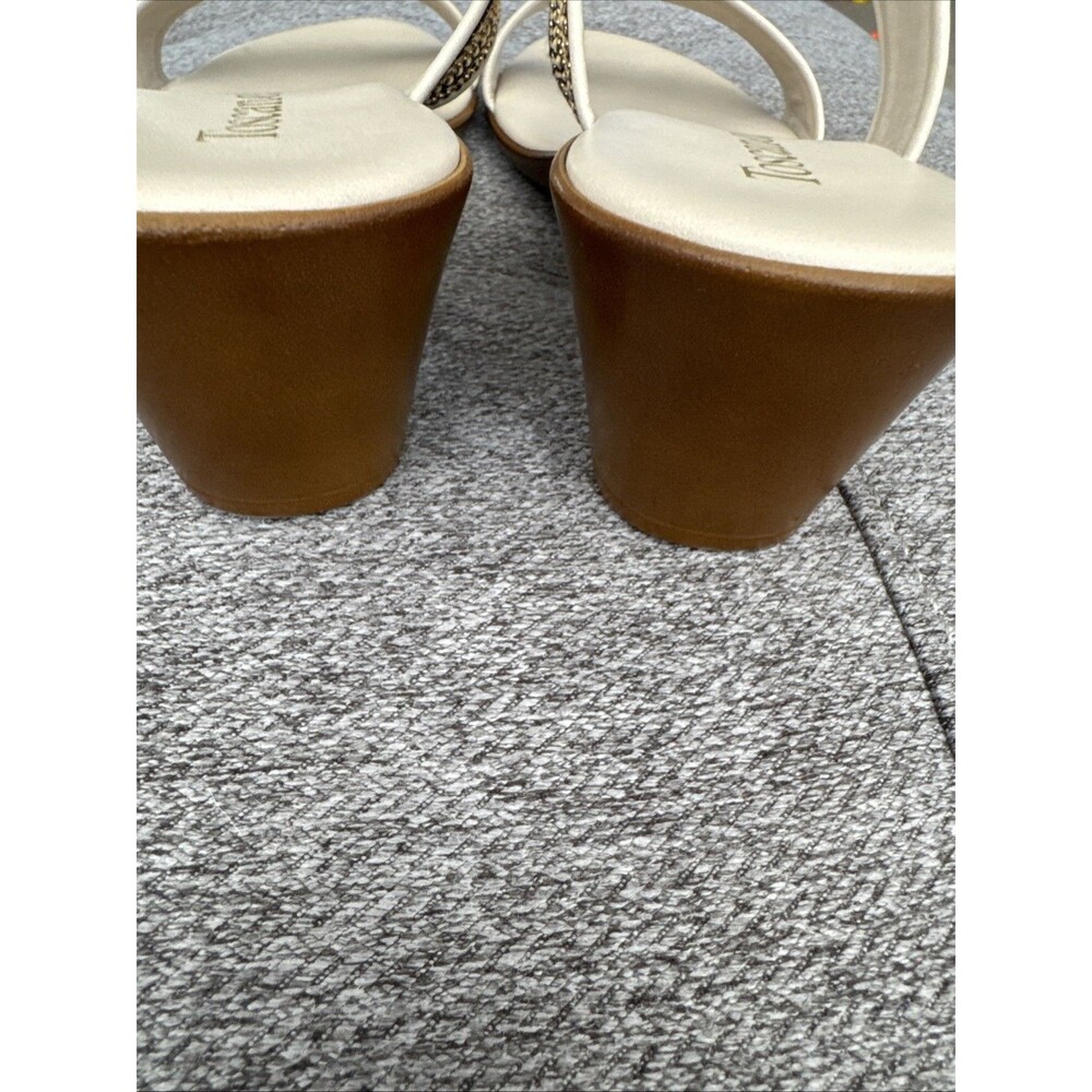 Toscanella Handmade Italy Ella Cream with Gold Black Accent Wedge Sandal SZ 9.5 - Picture 15 of 16
